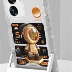 vivoiqooz7 phone case silicone iqooz7x new protective case with invisible bracket anti-drop full cover soft shell straight side men's and women's creative iQOOZ7x [transparent white-orange tide brand astronaut] clamshell bracket