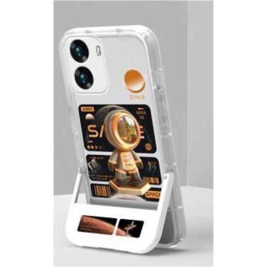 vivoiqooz7 phone case silicone iqooz7x new protective case with invisible bracket anti-drop full cover soft shell straight side men's and women's creative iQOOZ7x [transparent white-orange tide brand astronaut] clamshell bracket