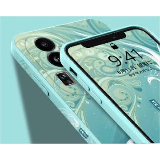 opporeno10/pro/+ mobile phone case all-inclusive anti-fall liquid silicone side Chinese style soft shell national tide men and women 【light cyan】Phoenix Ming Nine Days-Gift protective film + hanging ring opporeno10pro