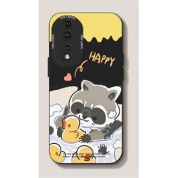  Honor 90 Phone Case Honor90Pro New Cartoon Cute Raccoon Silicone All-Inclusive Anti-fall Soft Case Ultra Thin Creative Tide Brand Internet Celebrity Funny Men and Women Honor 90 Antique White - Starry Sky Raccoon Black + Film