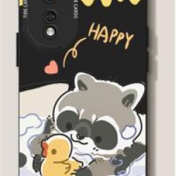  Honor 90 Phone Case Honor90Pro New Cartoon Cute Raccoon Silicone All-Inclusive Anti-fall Soft Case Ultra Thin Creative Tide Brand Internet Celebrity Funny Men and Women Honor 90 Antique White - Starry Sky Raccoon Black + Film