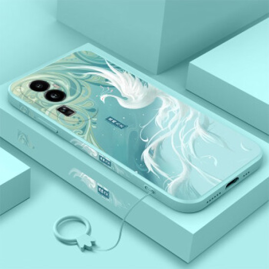 opporeno10/pro/+ mobile phone case all-inclusive anti-fall liquid silicone side Chinese style soft shell national tide men and women 【light cyan】Phoenix Ming Nine Days-Gift protective film + hanging ring opporeno10pro