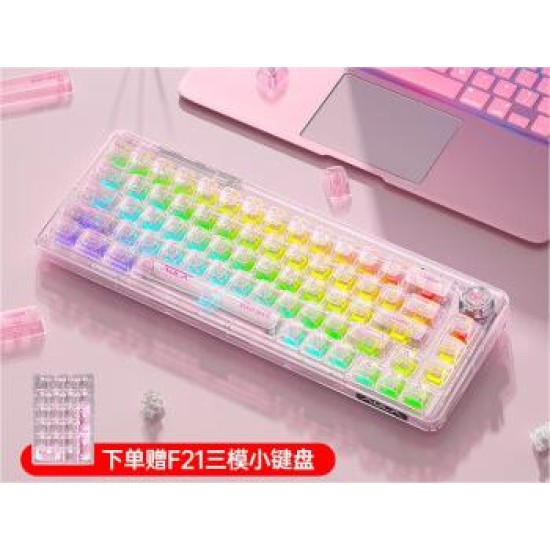 Tarantula F68 wireless Bluetooth three-mode mechanical keyboard transparent gasket customized wired RGB hot swap white transparent ice crystal shaft